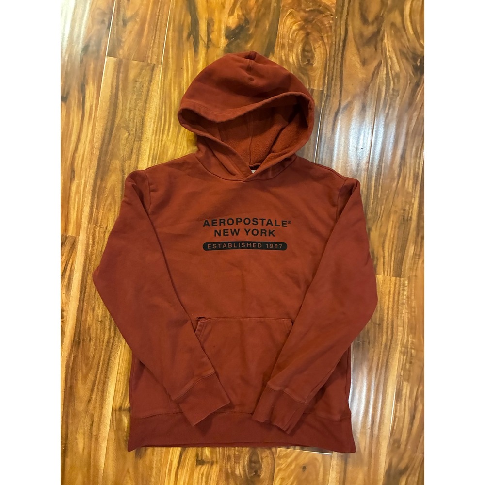 Aeropostale New York Graphic Hoodie Rust Orange Mens Small Sweatshirt 1987 Logo - Picture 1 of 7